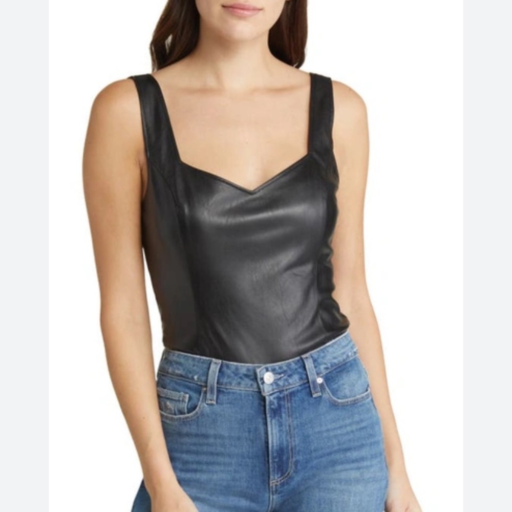 Paige Rinna Faux Leather V Neck  Bodysuit Size XL